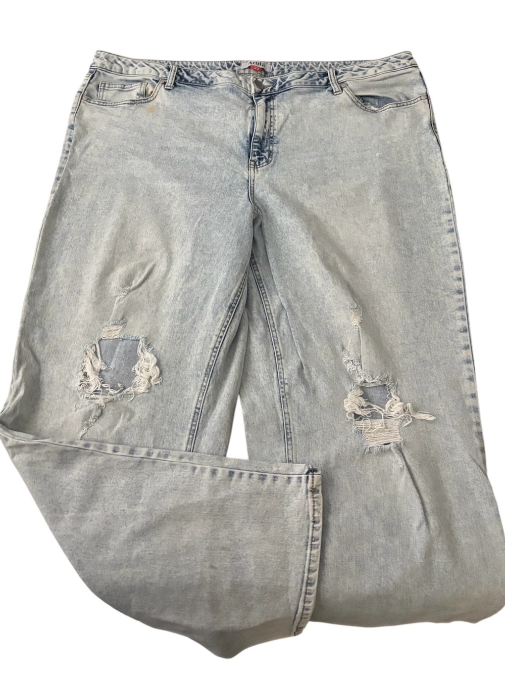 White-washed Distressed Wide Leg Jeans